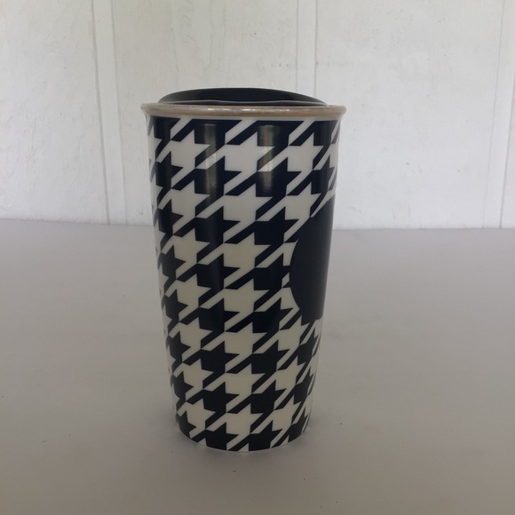STARBUCKS 2015 HOUNDSTOOTH TUMBLER NAVY AND GOLD CERAMIC COFFEE 12 FL OZ TUMBLER - Picture 10 of 10